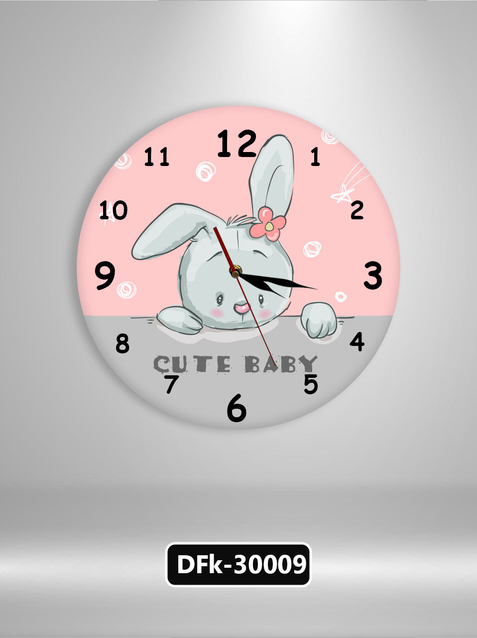 ساعت گرد خرگوش طوسی صورتی