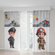 پرده پانچی اتاق کودک مدل پلیس و آتش نشان